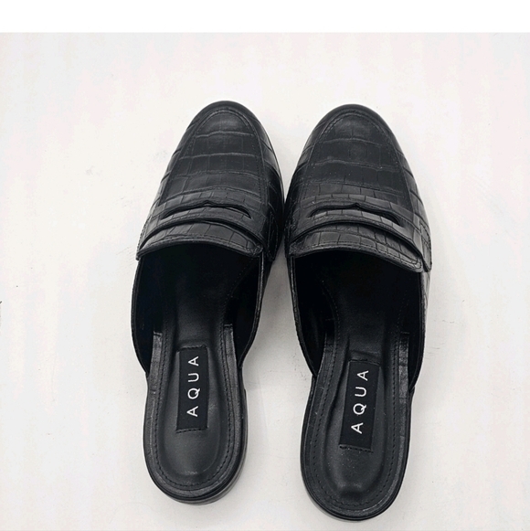 Aqua Womens Gina Loafer Mules Leather Croc Print Slip On Round Toe Black 6M - Picture 5 of 10